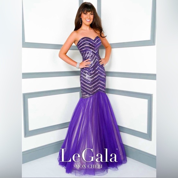 NEW Le Gala by Mon Cheri Beaded Mermaid Strapless Dress Special Occasion Gown - Picture 1 of 15